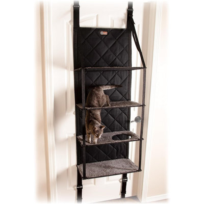 Arbre à chat avec porte, meubles pour chat au-dessus de la porte - gris, lit hamac à plusieurs niveaux avec perchoir mural, niveaux d'interconnexion, pliable