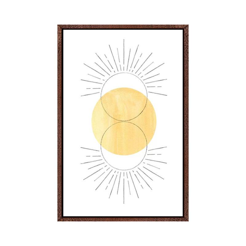 Mustard Yellow Sun, Abstract Art by Whales Way - Print on Canvas, 66.04cm H x 45.72cm W x 3.81cm D, Classic Brown Wood Framed