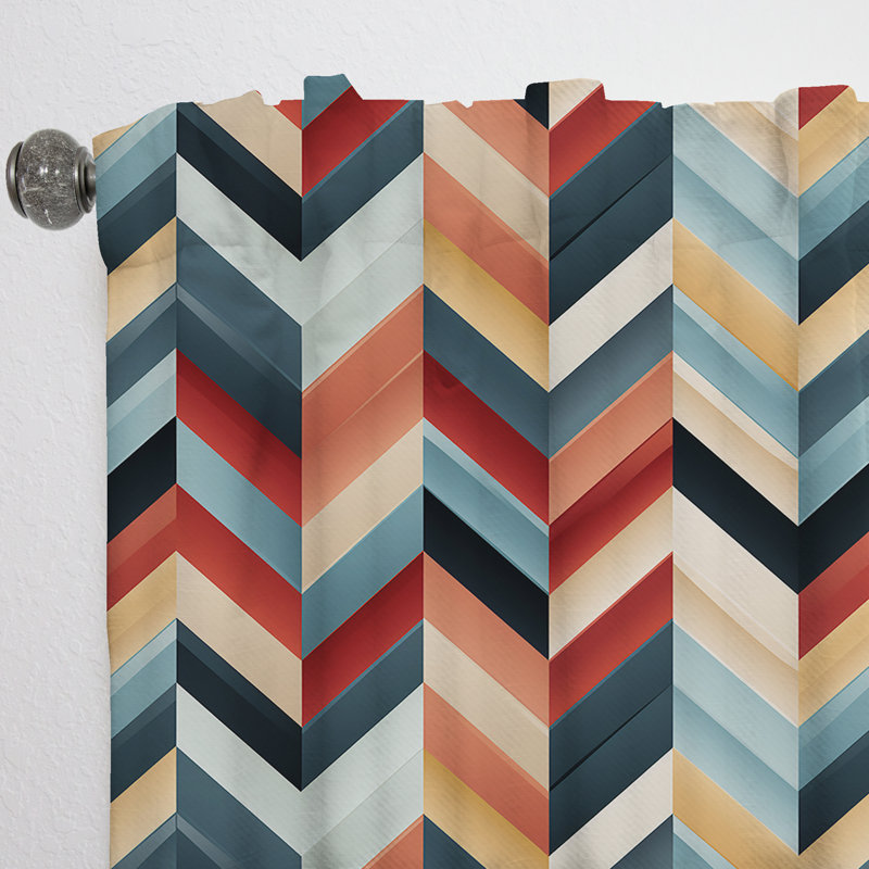 Chevron obscurcissant géométrique à chevrons géométriques rouge clair et bleu clair - 1 panneau, L 52 po x L 90 po