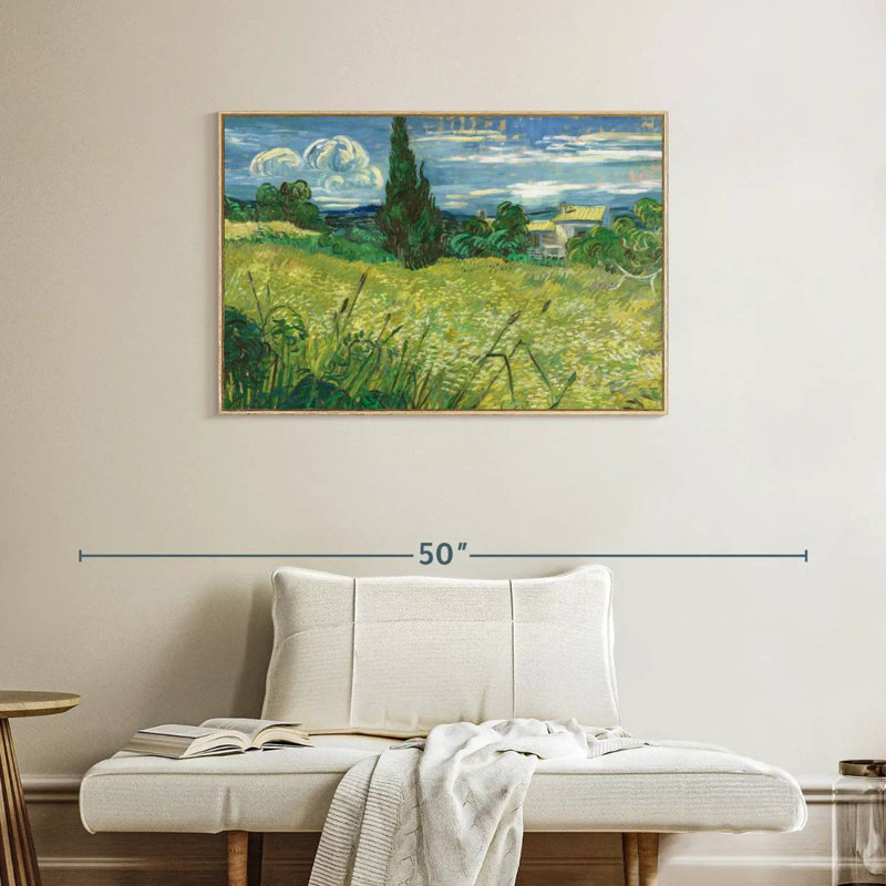 Champ vert 1889, Cadre flottant en bois naturel, 37 po x 25 po