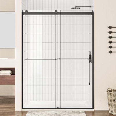 48"W X 76" H Double Sliding Frameless Shower Door With 5/16"(8mm) Clear Tempered Glass