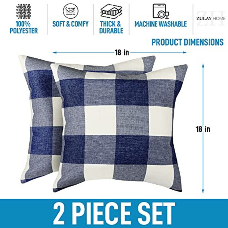 Zulay Pack Of 2 Buffalo Plaid Throw Pillow Covers - Farmhouse Porch Pillows Outdoor & Indoor Covers 18x18 Inches