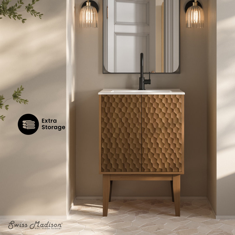 Bosse 24" Brown Oak Freestanding Bathroom Vanity with White Ceramic Sink