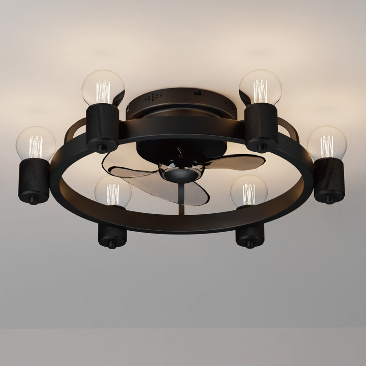 19.7 In. Classic Black Farmhouse Ceiling Fan With Light With Remote Control And 180° Swivel E26 Base, Bulb Not Included