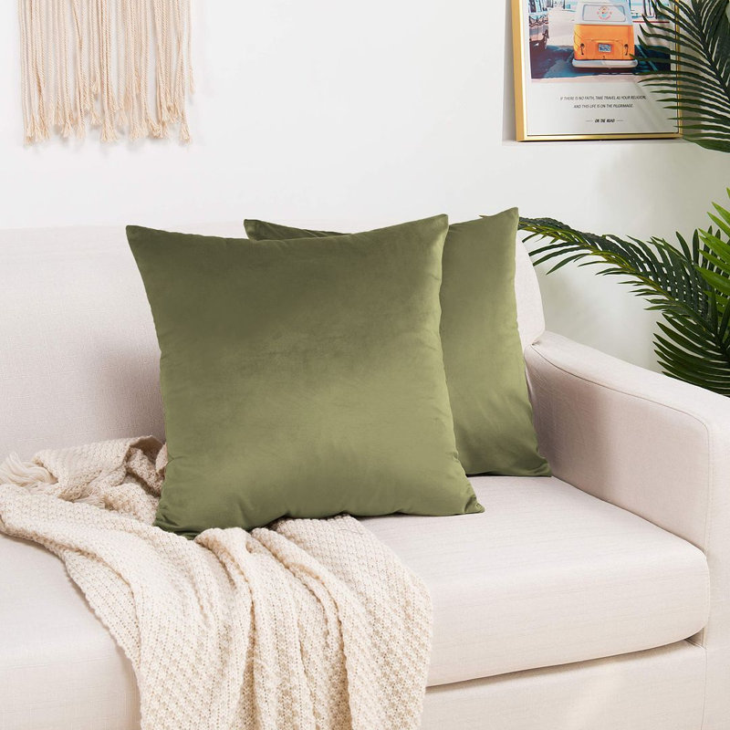 Shiny Velvet Pillow Cover, Square, 16"H x 16"W, Olive Green