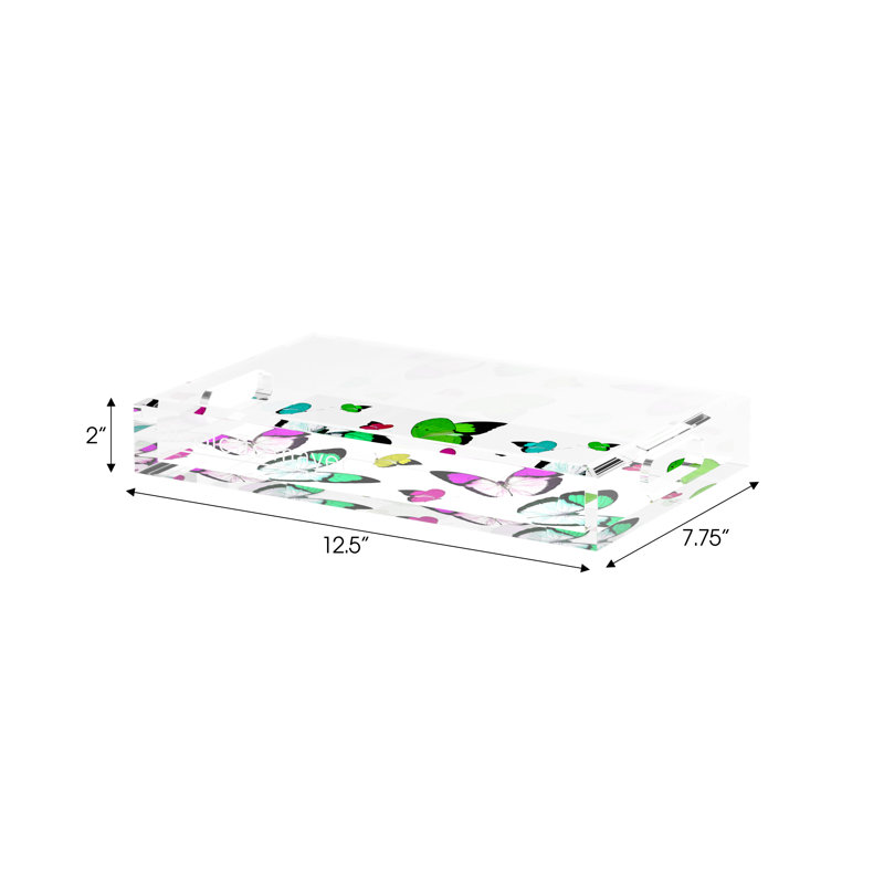 Butterflies Acrylic Rectangle Decorative Tray, 2" H x 12.5" W x 7.75" D, Acid Green
