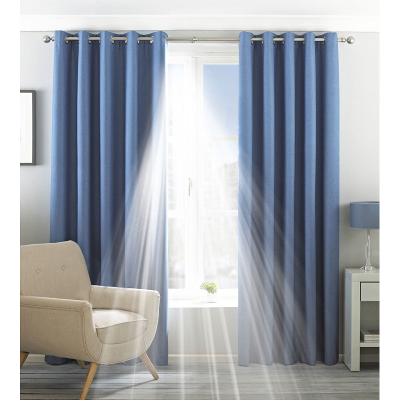 Eyelet Blackout Thermal Curtain, Denim Blue, Width 229 x Drop 229 cm