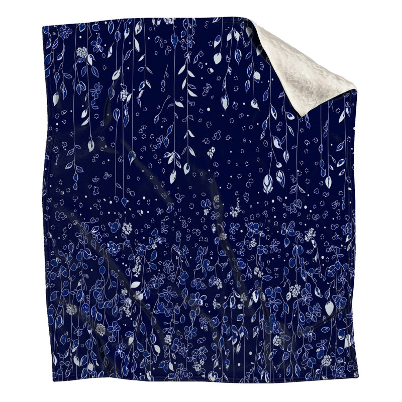 Jeté Floral, L 60 po x l 50 po, Bleu foncé, fleurs