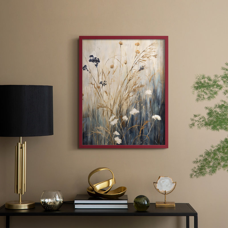 Reproduction encadrée FLORAL Series DCCDXVI - bois massif, H 15 po x l 12 po, Rouge