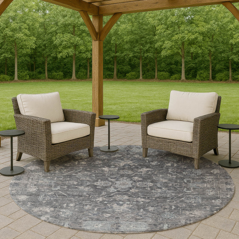 Machine Washable Indoor/Outdoor Chantille ACN2323 Global Rug, Round 8'