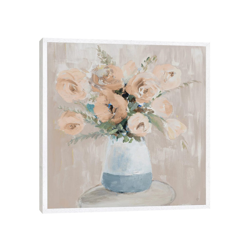 Neutral Peonies 1 Piece Painting on Canvas, 93.98 cm H x 93.98 cm W, White Framed
