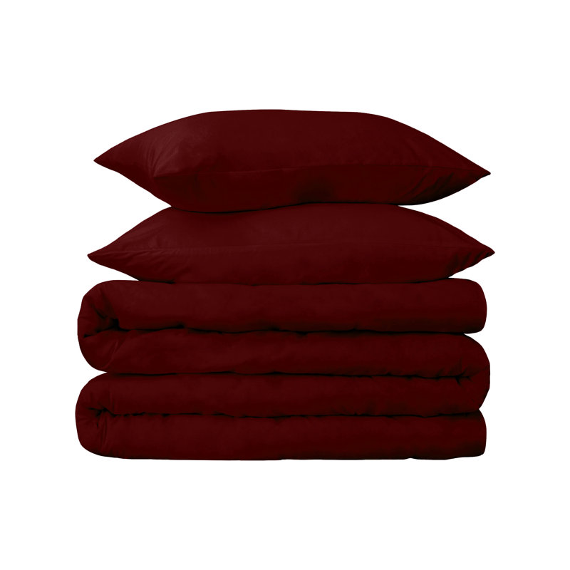 Luxury Standard Cotton 650 Thread Count 3-Piece Duvet Cover Set, Full/Queen Duvet Cover + 2 Standard Shams, Burgundy