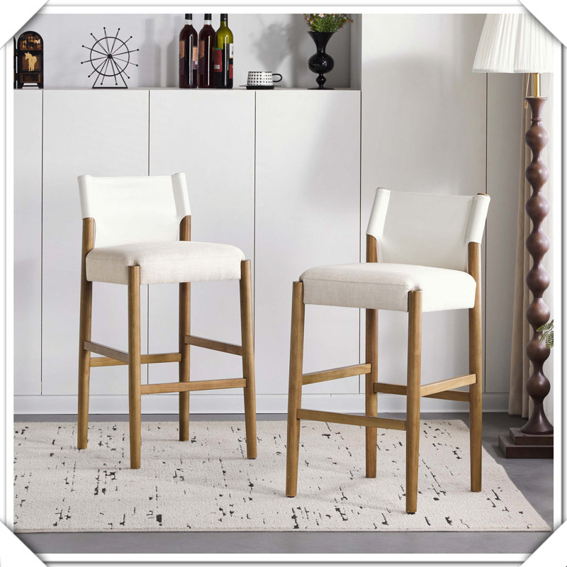 Ensemble de 2 tabourets de bar modernes en bois massif avec coussin en polyester et îlot de cuisine minimaliste et polyvalent