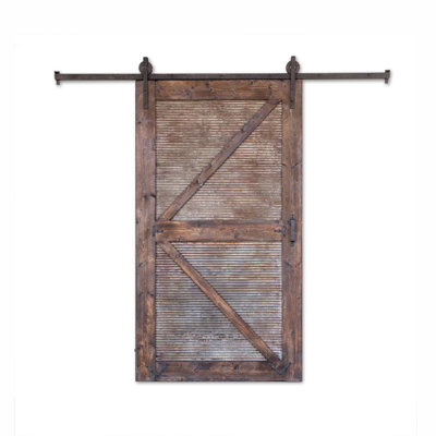 Park Hill Collection 48 in. W x 86.5 in. H Solid Wood Distressed Barn Door with Installation Hardware