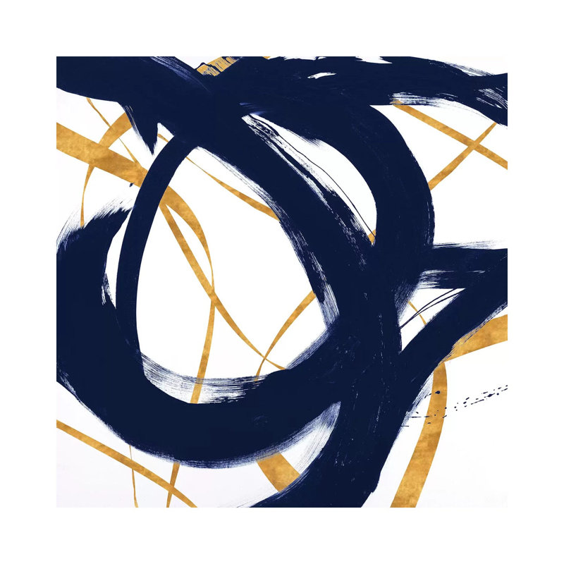 "Marine avec Gold Strokes I" par Megan Morris-impression, H 48 po x l 48 po x 1,5 po, Toile tendue, Aucun mat