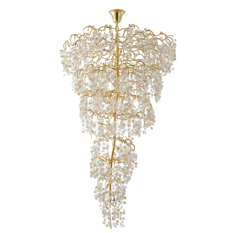 Transitional 25 Light Gold Aluminum Glass Chandelier