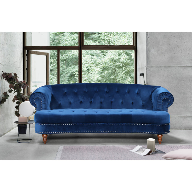 Lambdin Velvet Sofa, Blue, 31.89" H x 81.89" W x 35.04" D