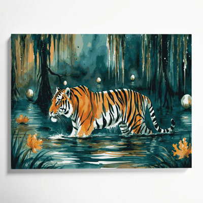 Big Cats Swamp Tiger Blue Canvas Wall Art