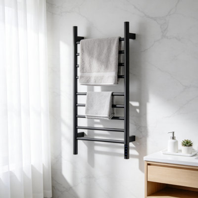 9 Bars Wall Mounted Electric Towel Warmer With Temperature Display