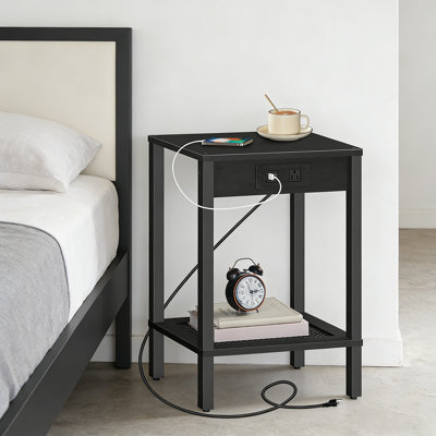 Table de chevet avec station de charge, table d'appoint avec tablette de rangement à 2 niveaux, ensemble de 2