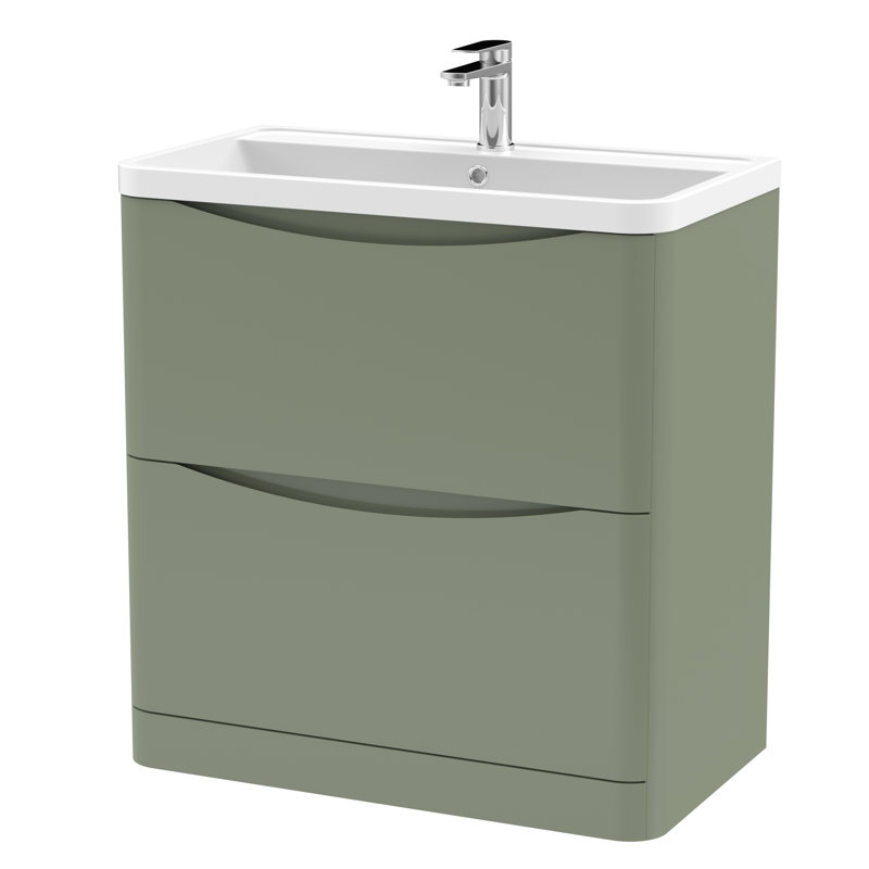 Lunar 800mm Single Bathroom Vanity with Integrated Polymarble Basin, Satin Green