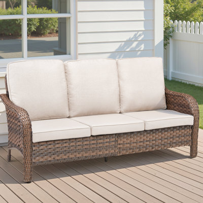 Mobilier d'extérieur 70,9 po 3 places avec coussins beiges profonds et structure rouille, performance toutes saisons, coussins amovibles lavables à la machine, idéal pour se détendre dans les patios de style élégant
