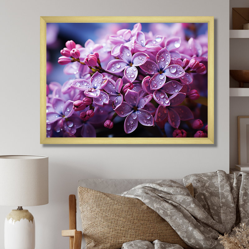 «Pink Lilacs Photo Harmony I» sur toile, Cadre doré simple, H 30 po x l 40 po x P 1,5 po