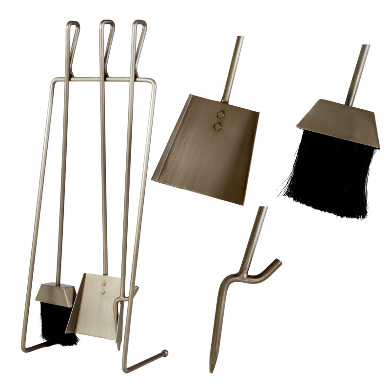 Alcia Iron Fireplace Tool Set, Pewter Antique