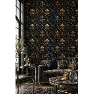 Papier peint glamour noir et doré