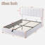 Lit plateforme tapissier avec système de rangement hydraulique et rayures verticales-107148606