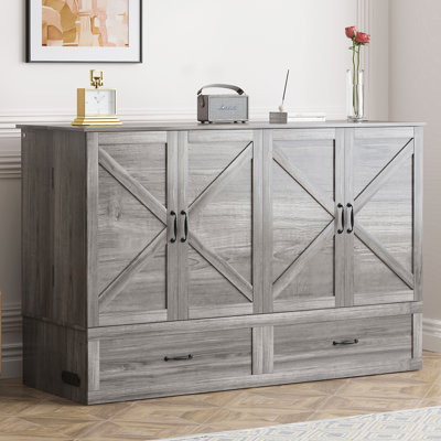 Queen Size Murphy Bed Cabinet With Usb 2 Drawers & Mattress