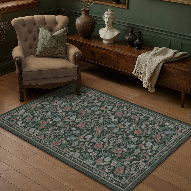 Veridian Home Persian Garden Machine Washable Area Rug, Rectangle 3' x 5', Green