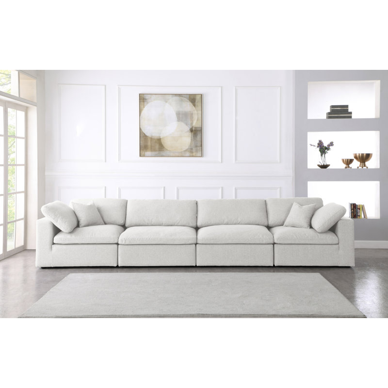 Burrows Square Arm Modular Sofa with Reversible Cushions, Cream Linen Textured Fabric, 32" H x 158" W x 40" D