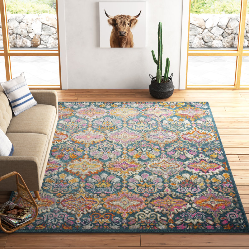 Tapis oriental bleu / orange / rose Christa, Rectangle 10 pi x 14 pi