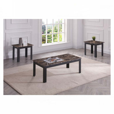 Faux Marble Top Coffee Table Set With 4 Legs