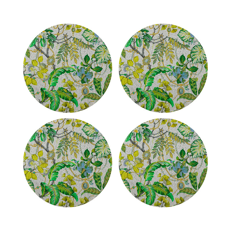 Plumeria Round Beaded Smooth Placemat, Lemon
