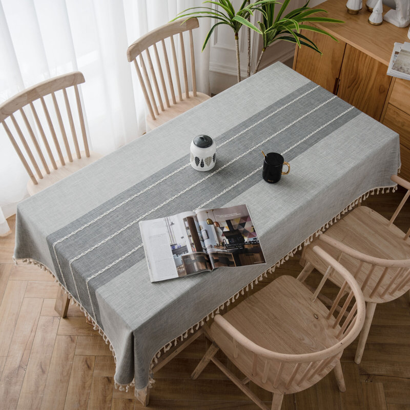 Byrge Striped Cotton Blend Tablecloth, 71" L x 55" D, Taupe