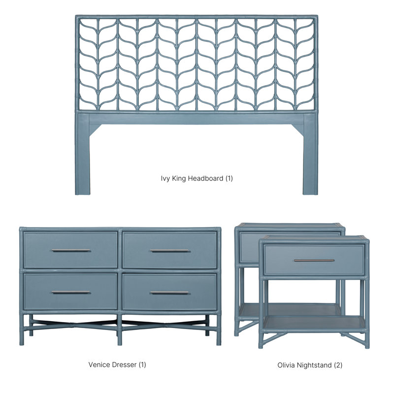 Ivy Four Piece Bedroom Set, 4 Pcs: Headboard, Dresser, 2 Nightstands, Natural, King