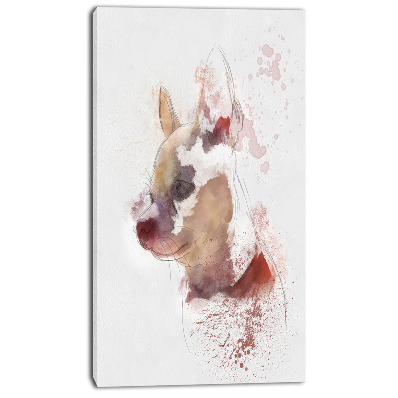 « jolie chiot portrait aquarelle », reproduction d’art sur toile tendue, H 32 po x l 16 po x P 1 po