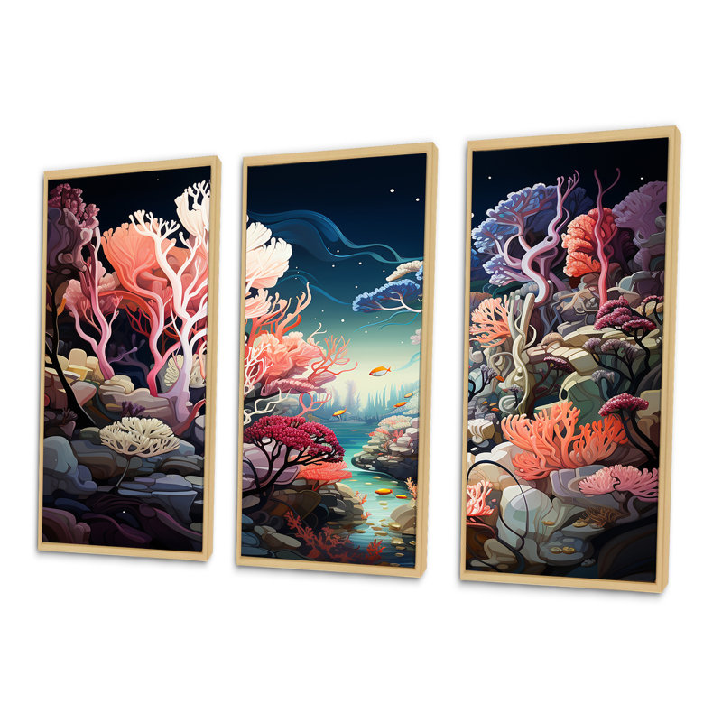 Ensemble de salon Coral World Expression I - Coastal Coral Under Water, H 40 po x l 60 po x P 1 po, Cadre naturel flottant