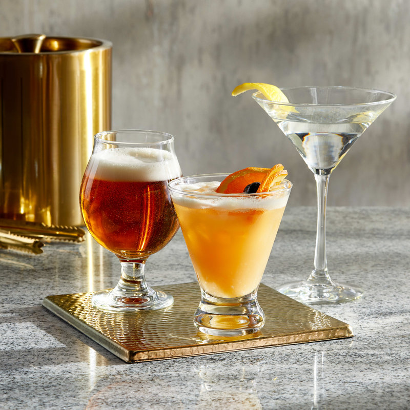 Clear Glass Stemless Martini Cocktail Set, 10 oz, Set of 6