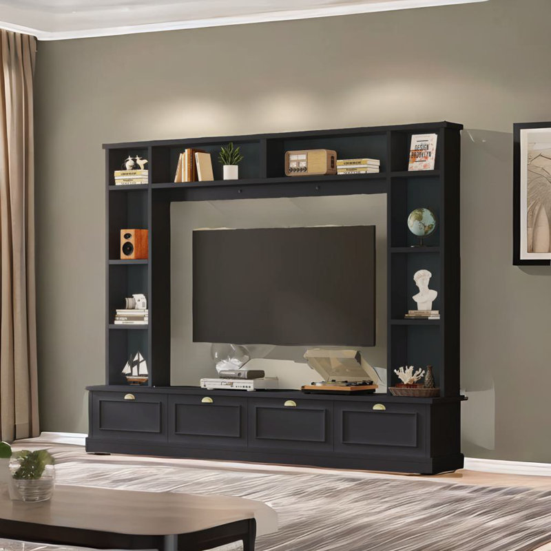 Large Wall Unit Entertainment Center, Black
