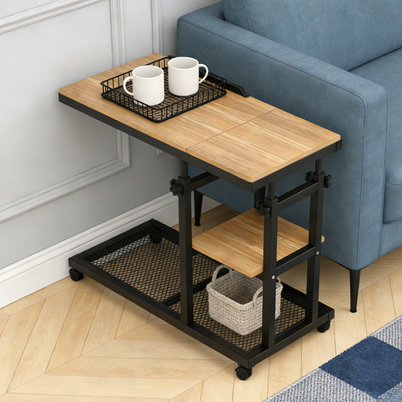 Table d'appoint mobile à hauteur réglable avec plateau inclinable, Noir et brun