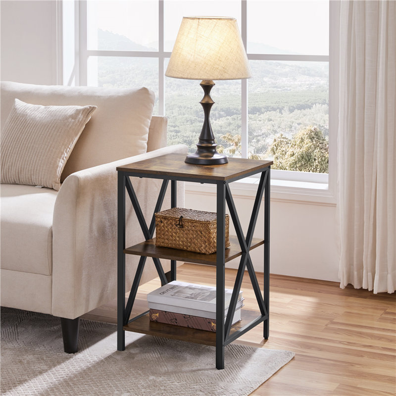 Wooden 3 Tier End Table with Storage, Rustic Brown