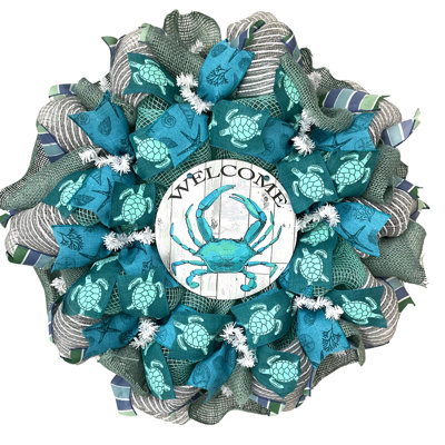 Turquoise Crab Welcome Beach Wreath Handmade