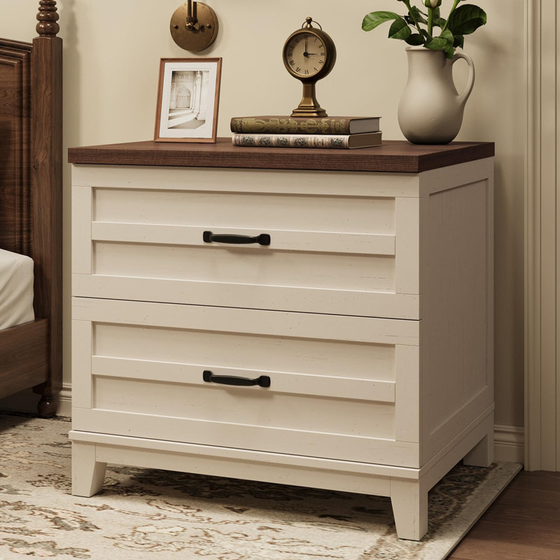 Rustic Brown and White 2-Drawer Lateral File Cabinet - Farmhouse Wood Cabinet with Deepened Tabletop for Legal, Letter, A4 Files in Home Office