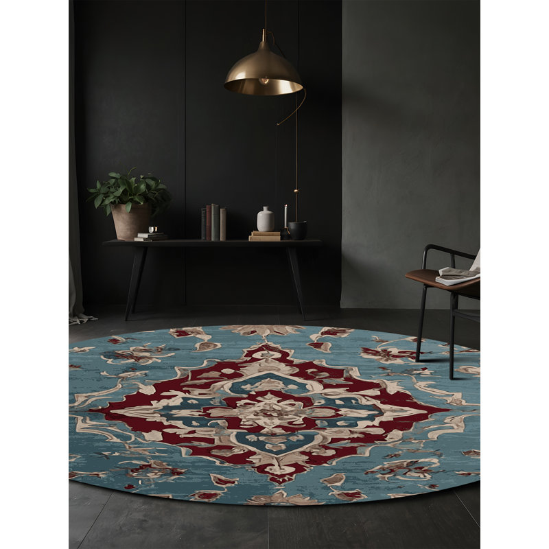 Machine Washable Gray Area Rug, Round 7'