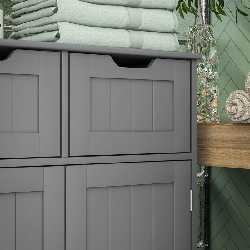 Armoire de salle de bain autoportante avec 2 tiroirs et tablette réglable, Gris