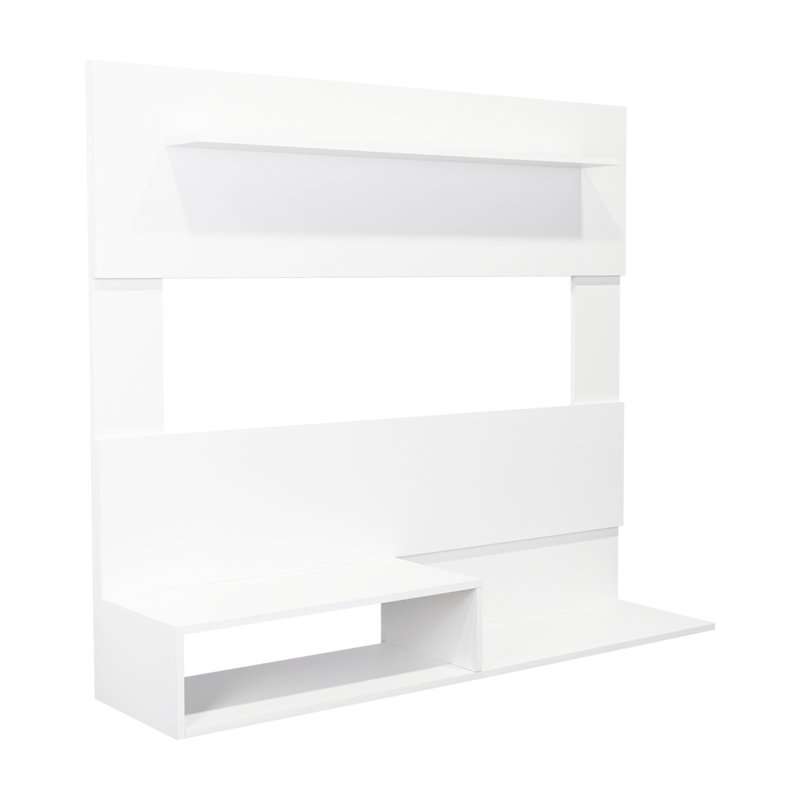 Ebern Designs Floating Wall-Mounted TV Stand for 55-Inch TVs with Open Shelves and Media Storage, WHITE