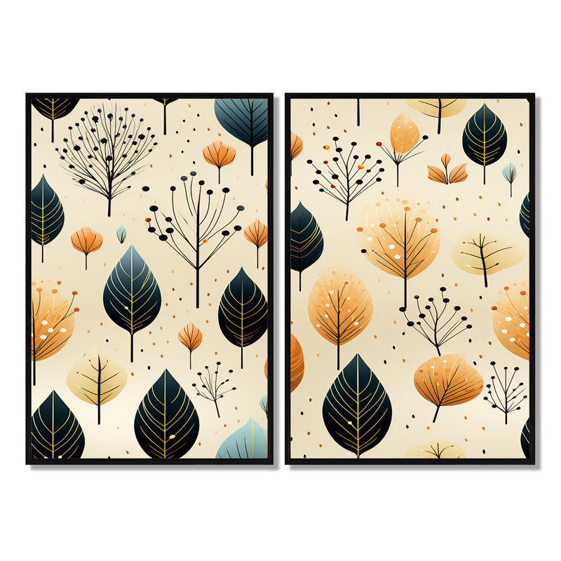 Motif moderne de feuille - art mural bleu, Noir, H 36 po x l 48 po, Reproduction encadrée sans passe-partout